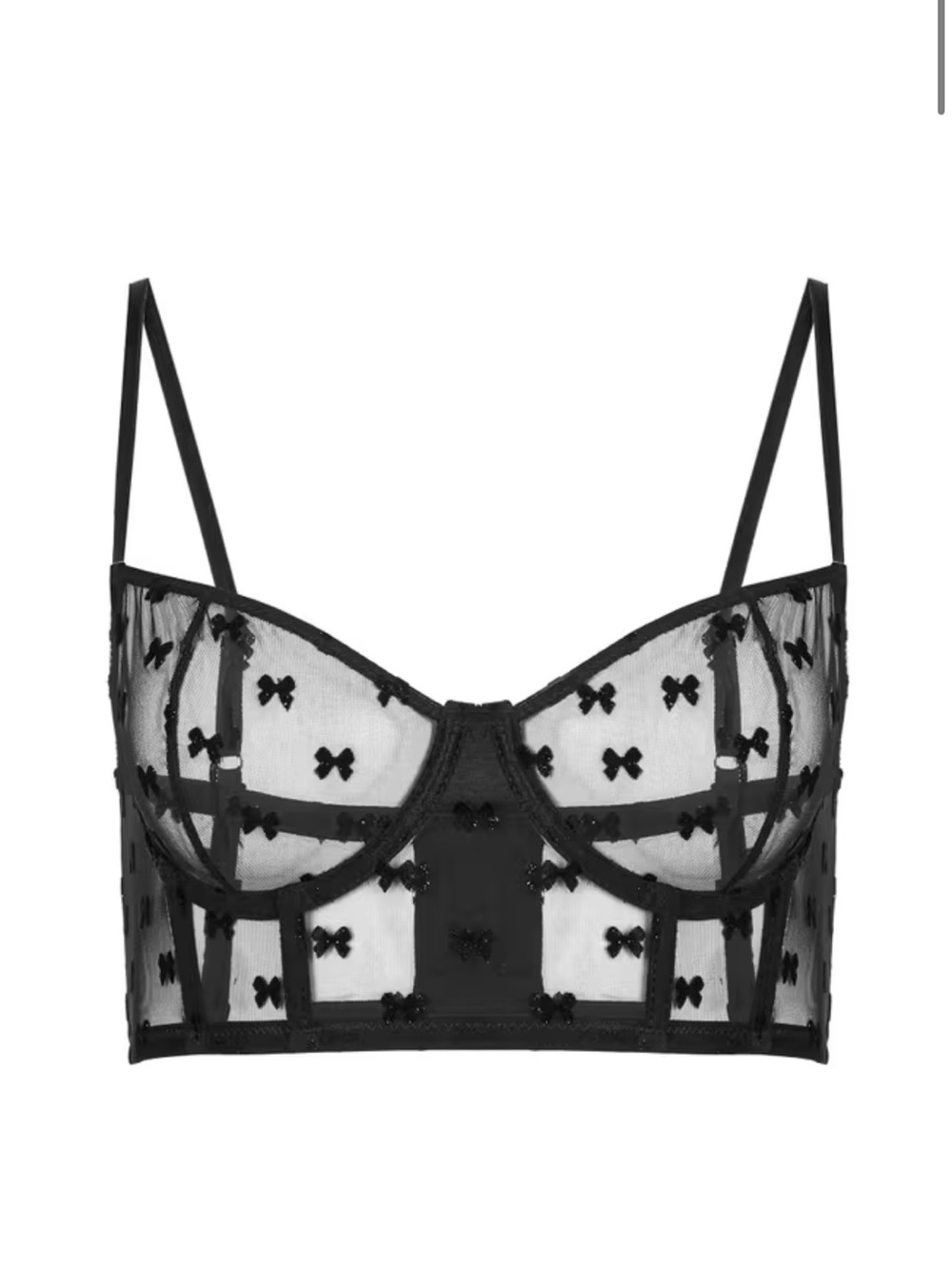 Le Petit Trou Sheer Bow-Embellished Longline Bralette - Black